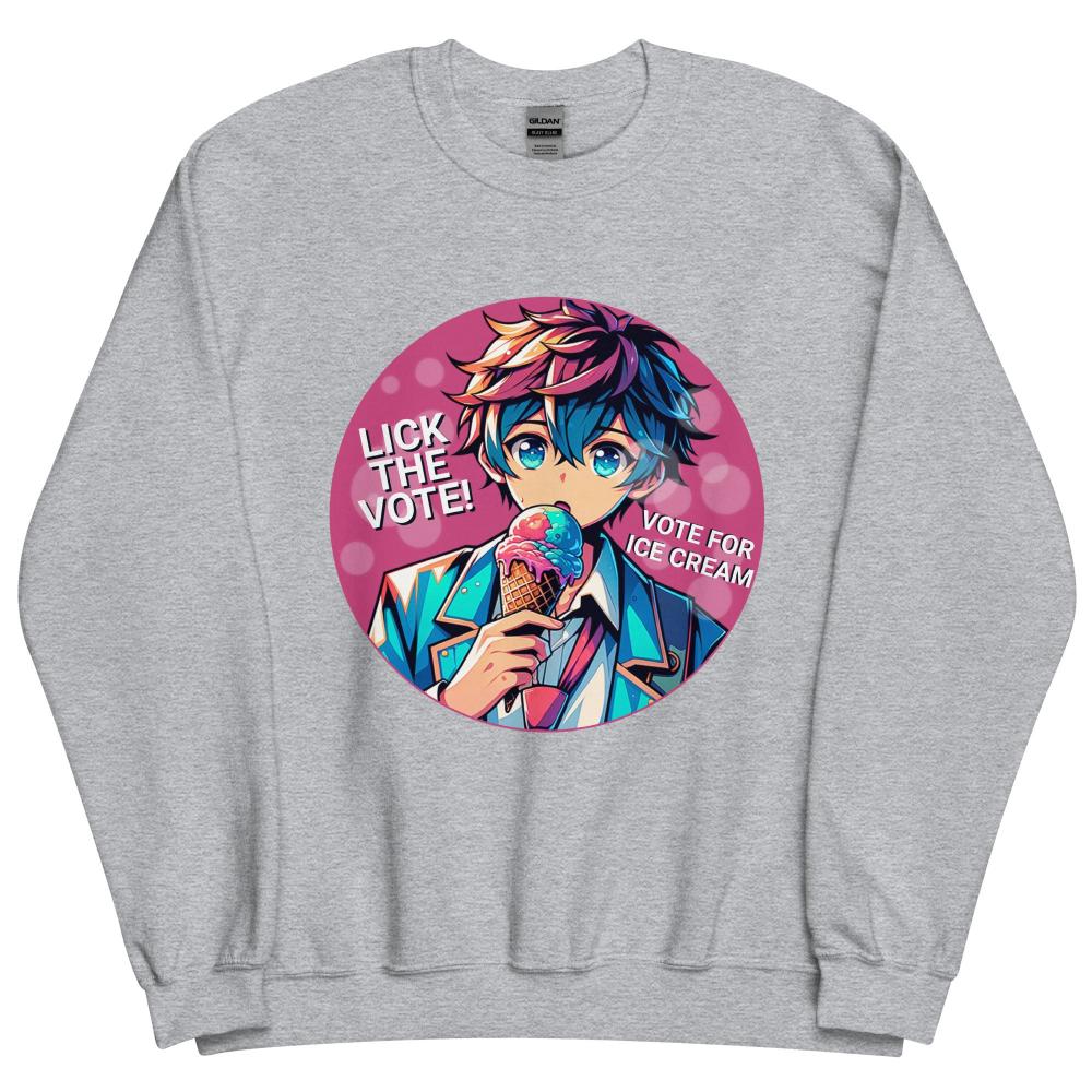 Lick The Vote Anime Ice Cream Boy Sweatshirt - Sport Grey Color - https://ascensionemporium.net